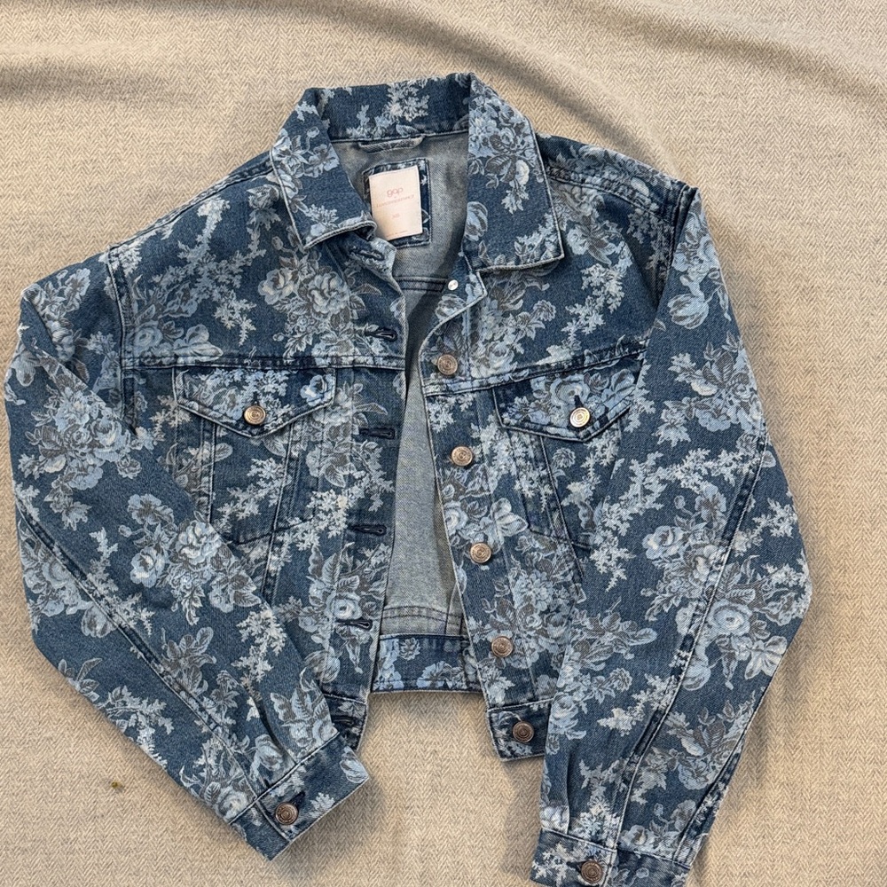 LoveShackFancy Blue Floral Jean Jacket